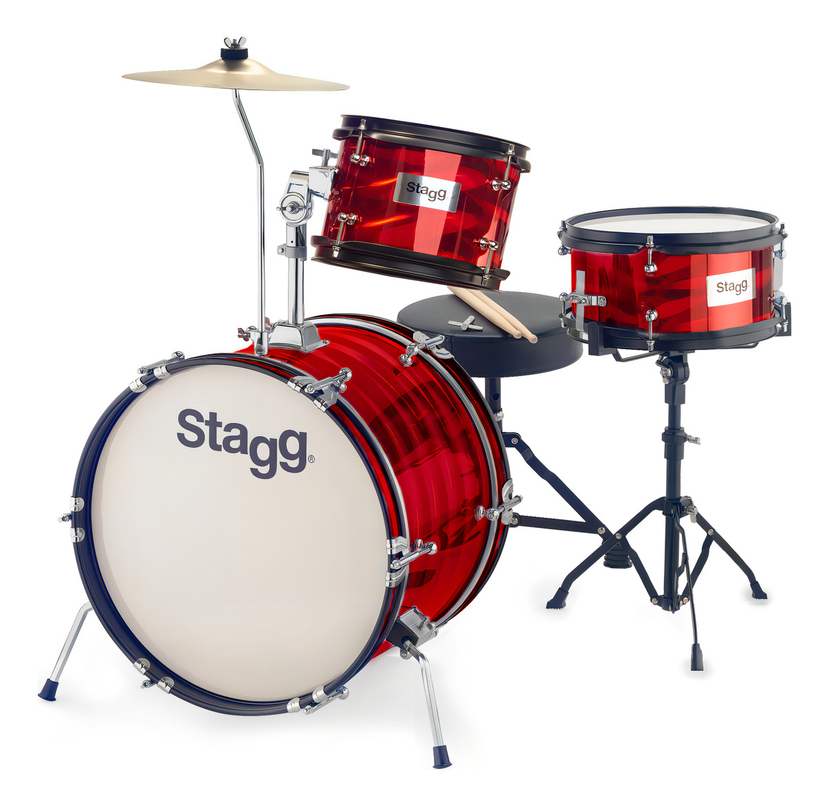 Stagg Fabj316 Bateria Para Niños Bombo 16 Platillos Banqueta Color Rojo