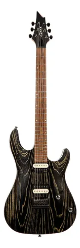 Guitarra Eléctrica Cort Kx Series De Caoba Black Gold Engraved Con Diapasón De Granadillo Brasileño Diestro