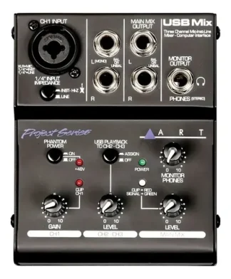 Mezcladora Art Usb Mix 3 Canales Compacta Con Interfaz De Audio Y Phantom Power