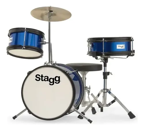 Bateria Niños 3 Cuerpos Platillo Pedal Banqueta Y Palillos Color Azul