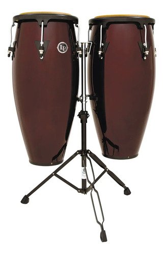 Set De Congas Latin Percussion Lpa647-dw Profesional Con Parches De Cuero Marrón