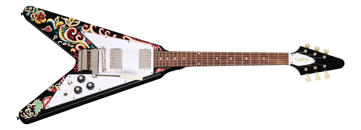 EpiPhone Flying V Jimi Hendrix Love Drops Guitarra Eléctrica Ebony Diestro Palo De Rosa