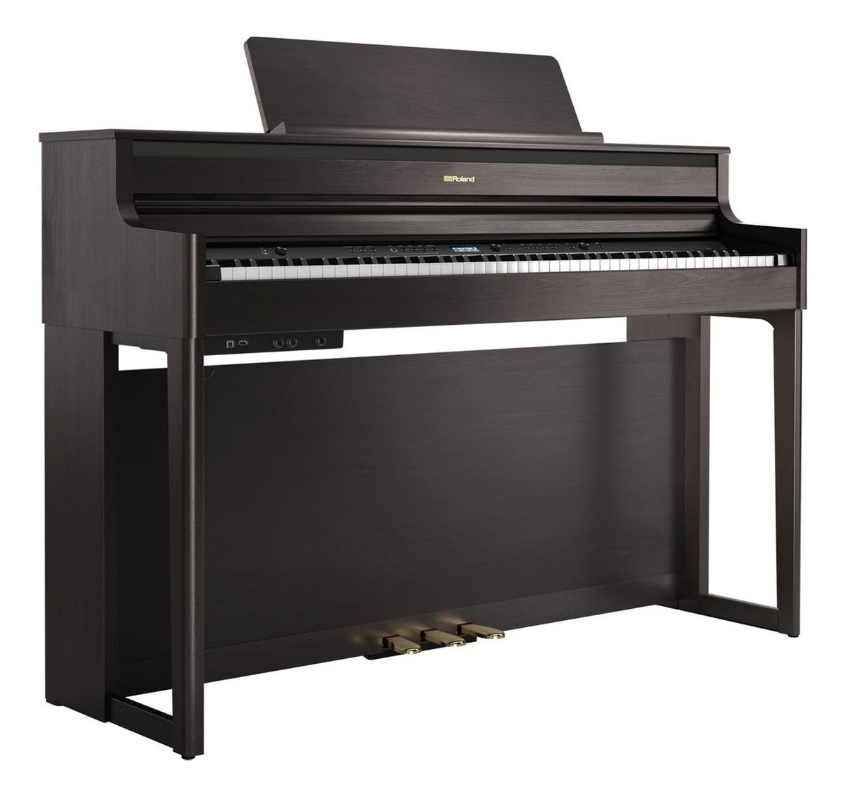 Piano Digital Roland Hp704 De Palisandro Oscuro Con Banco Y Soporte Marron Oscuro
