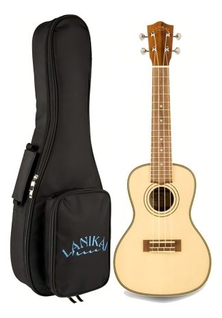 Ukelele Soprano Acústico Lanikai Spst S Tapa Sólida Blanco Con Funda