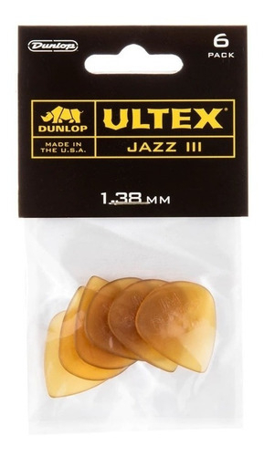 Kit De 6 Paletas Dunlop Ultex Jazz, 1,38 Mm, 427 Peniques, Fabricadas En Ee. Uu., Color Ámbar