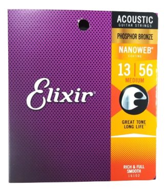 Elixir Nanoweb 16102 Cuerdas Acustica 16102 Phosphor Bronze Med 13-56 Eeuu