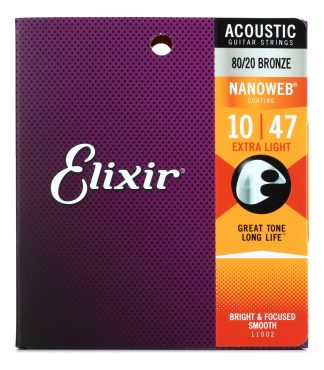 Elixir Nanoweb Acoustic 11002 Cuerdas Guitarra Acústica Bronce 10-47 Eeuu