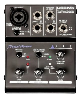 Mezcladora Art Usb Mix 3 Canales Compacta Con Interfaz De Audio Y Phantom Power