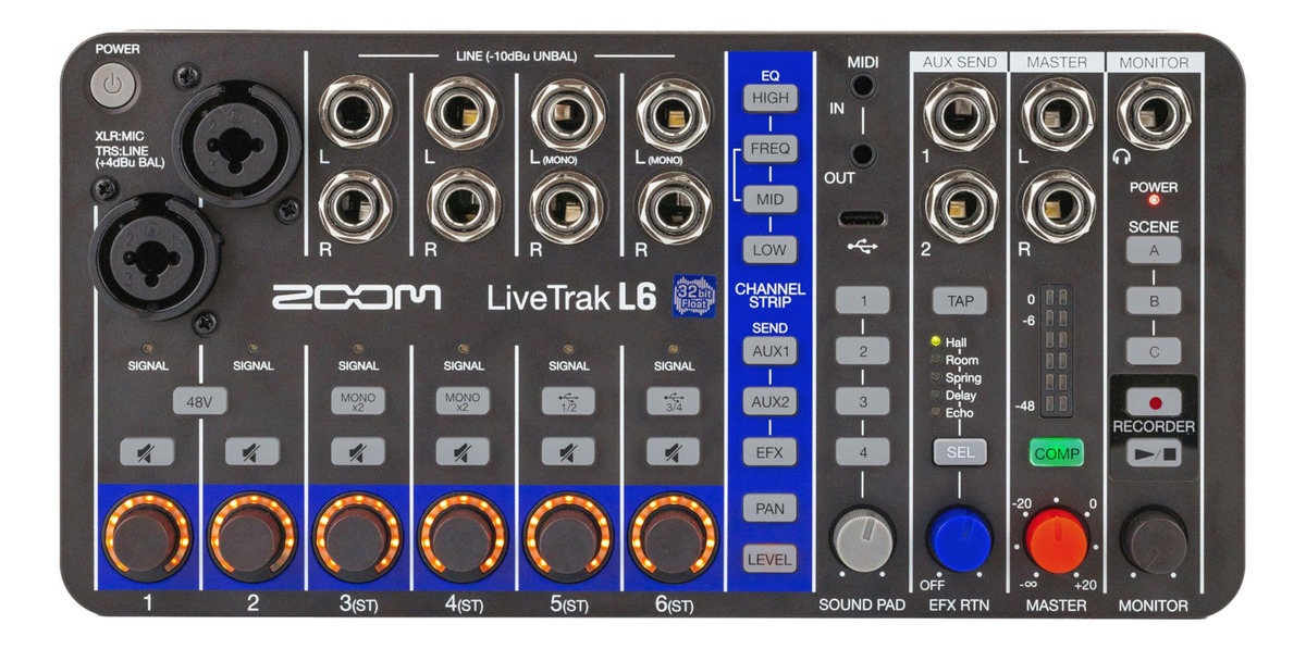 Mezclador Digital Compacto De 10 Canales Zoom Livetrak L6