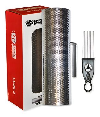 Guiro Latin Custom Lc38-2 Guira Metálica Chica Con Raspador Plateado