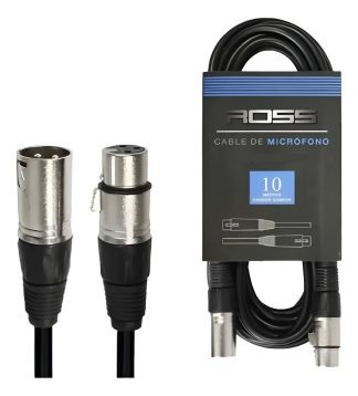 Cable Xlr Canon A Canon 10m Negro Balanceado Ross Para Micrófono