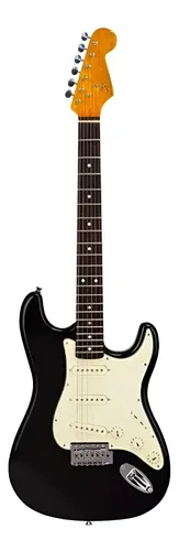 Guitarra Eléctrica Sx Vintage Series Fst62 Stratocaster De Aliso Black Brillante Con Diapasón De Palo De Rosa Diestro