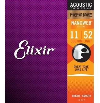 Elixir Nanoweb 16027 Cuerdas Guitarra Phosphor Bronce 11-52 Eeuu