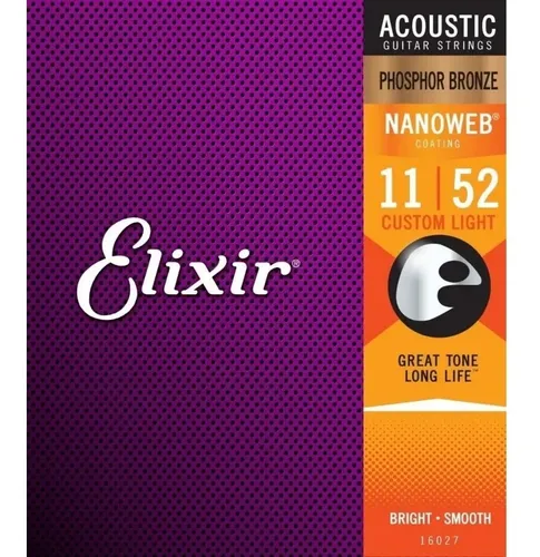 Elixir Nanoweb 16027 Cuerdas Guitarra Phosphor Bronce 11-52 Eeuu