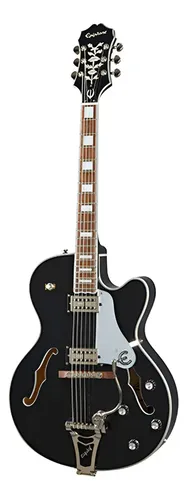 Guitarra Eléctrica EpiPhone Emperor Swingster Arce Tremolo Negra Diestro Black Aged Gloss Laurel De La India