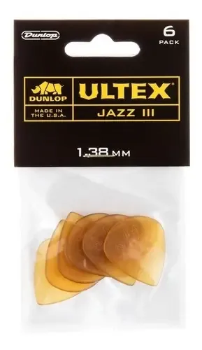 Puas Jim Dunlop 427p 1.38 Ultex Jazz Ill X6 Ambar: Palhetas Para Instrumentos De Cuerda Mediano