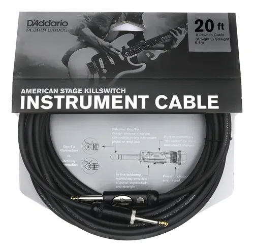 Cable Instrumento D'addario 6.5m Kill Switch Neutrik 1/4 Geo-tip Conexión Segura