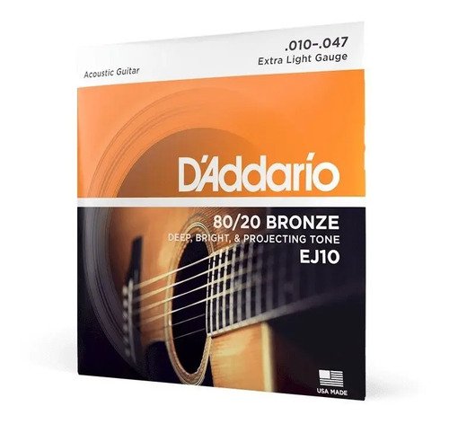 Daddario Ej10 Cuerdas Guitarra Acustica 010 Bronce 80 20