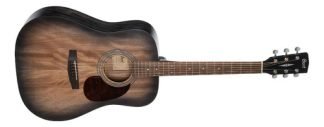 Guitarra Acústica Folk Cort Earth60m 6 Cuerdas Acero Dreadnought Negro Poro Abierto Negro Translucido Merbau