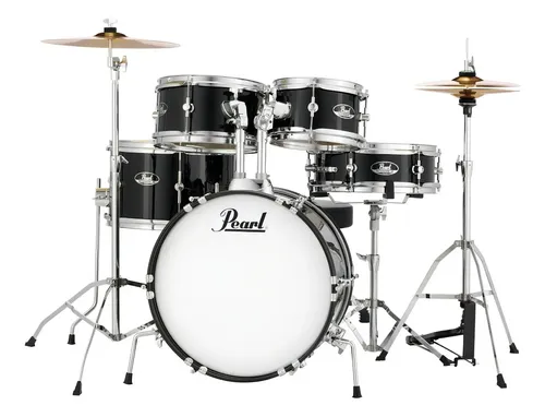 Batería Mini Pearl Roadshow Jr Bombo 16'' + Fierros + Platos Color Jet Black Negro Azabache