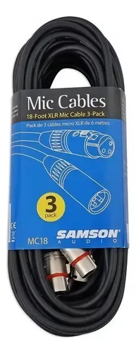 Pack De 3 Cables Xlr Samson De 6 Metros Para Micrófono