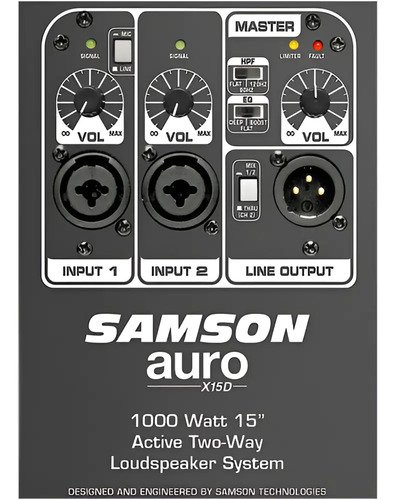 Bafle Potenciado Samson Auro X15d 15'' 2 Vias 1000w Color Negro