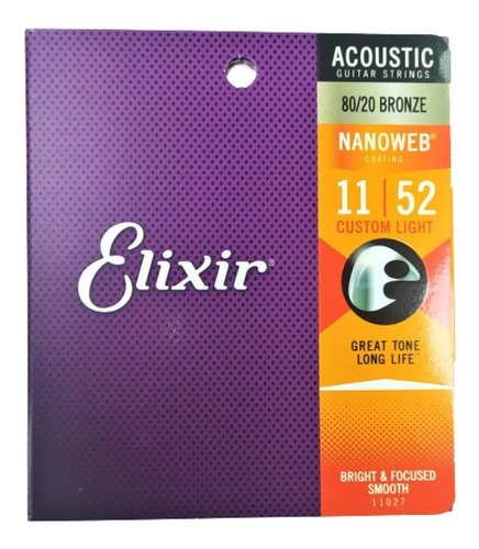 Elixir 11027 Encordado Guitarra Acustica Bronze 011 Nanoweb