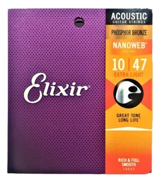 Elixir Nanoweb 16002 Cuerdas Acustica Phosphor Bronze 10-47 Eeuu